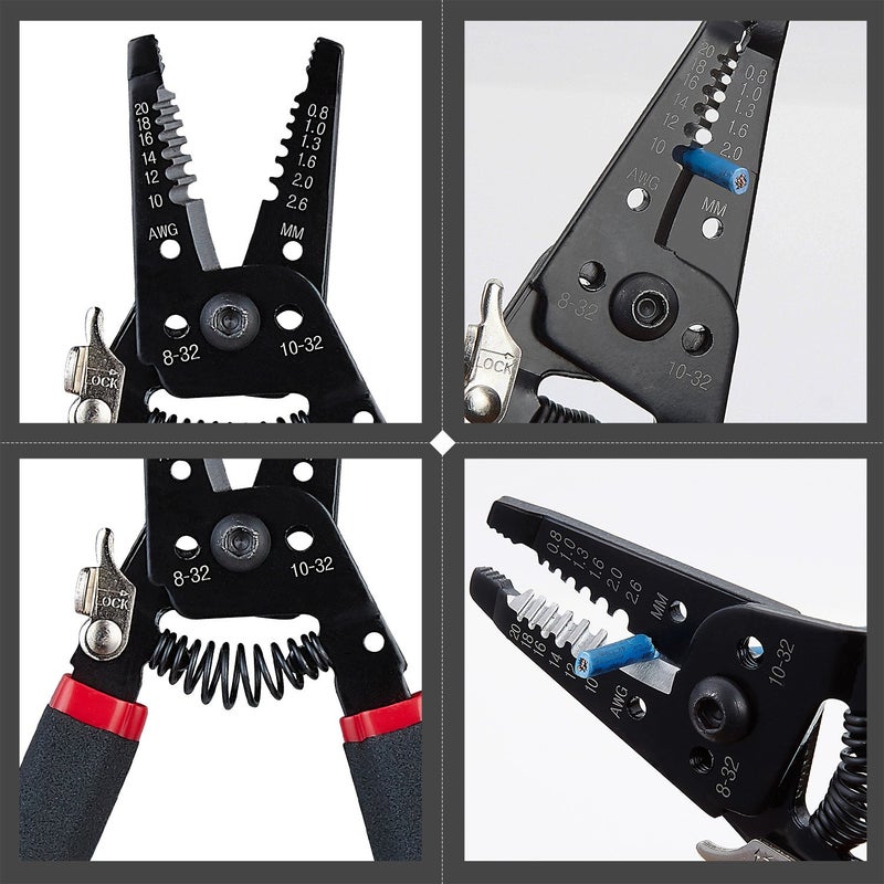 WGGE WG-013 Wire Stripper and Cutter 7'',Cuts, strips wire and loops 10-20 AWG Solid and (0.8-2.6mm) Stranded - Image 2